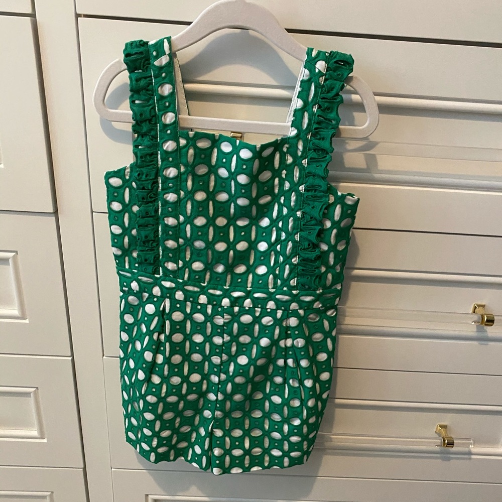 Janie and Jack green and white romper size 4
